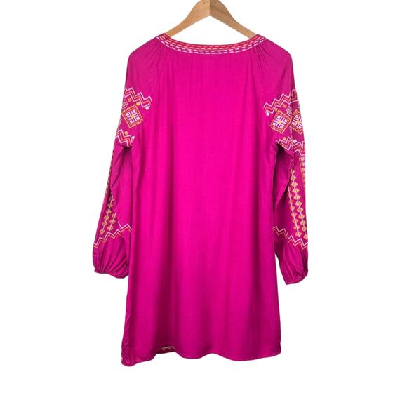 Savanna Jane Bright Pink Embroidered Long Sleeve Mini Western Shift Dress - Picture 11 of 13